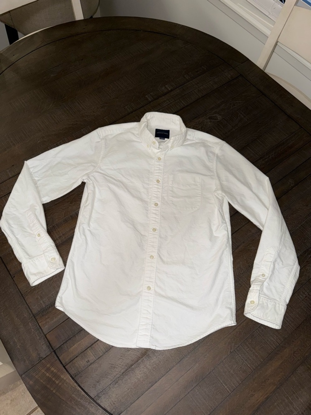 American Eagle Classic White Button-Down Shirt - Men 100% Cotton